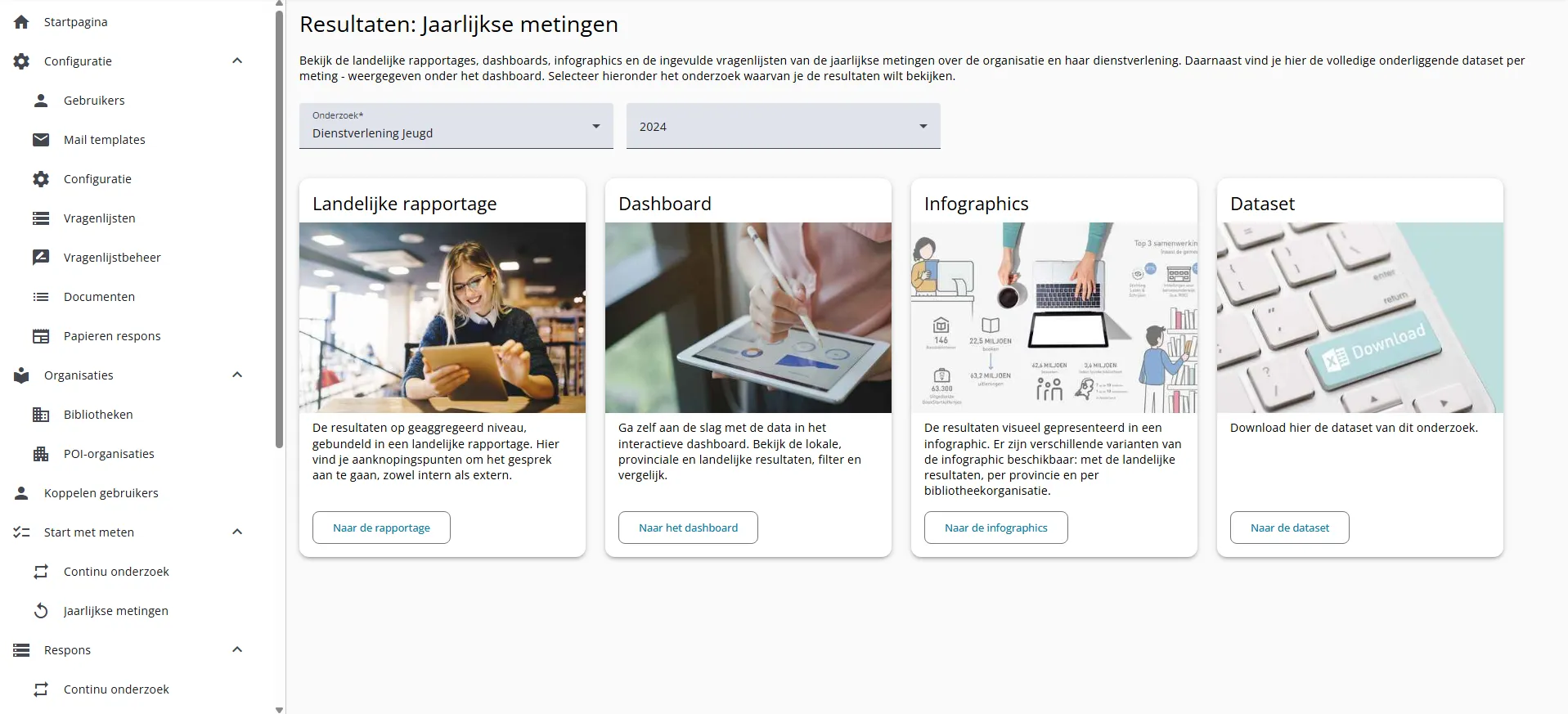 IT5-omgeving voor de Bibliotheekmonitor met rapportages, dashboards en datasets in eigen huisstijl