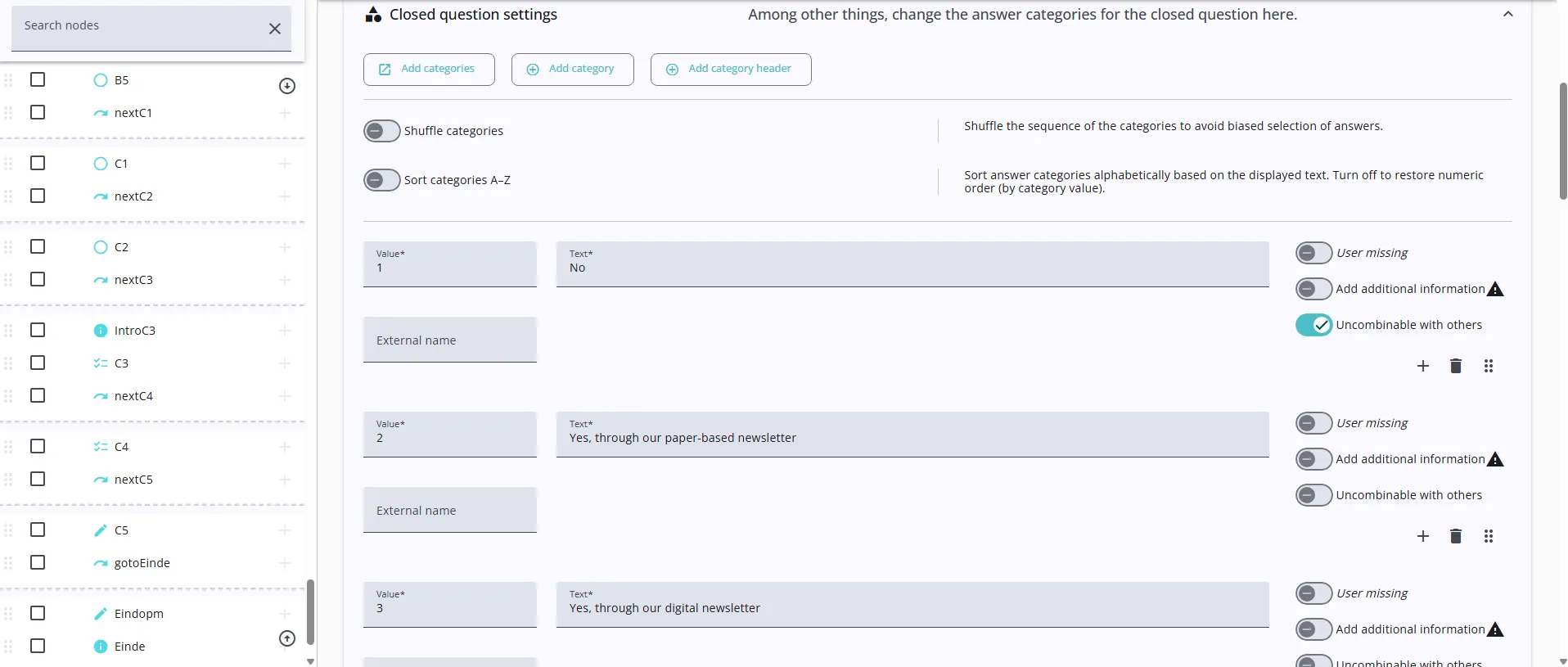 Survey Editor voor het opbouwen en instellen van vragenlijsten